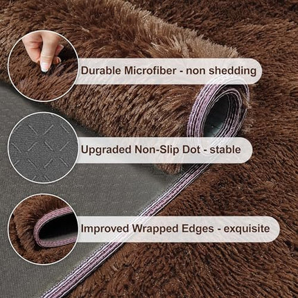 ZJYeRug Brown Runner Rugs for Bedroom Living Room,Non Slip Bedside Fluffy Area R