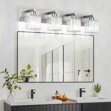Aipsun 4-Light Crystal Modern Bathroom Vanity Light, Brushed Nickel