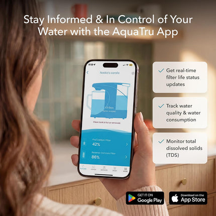 AquaTru Carafe Smart Alkaline Countertop Water Purifier, 4-Stage Reverse Osmosis Filter for PFAS & 80+ Contaminants