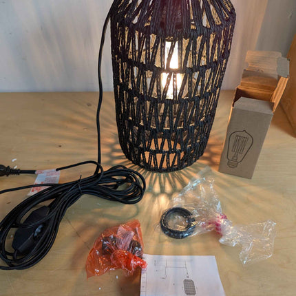 Ruzectt Plug in Pendant Light Rattan Hanging Light with Plug in Cord with Dimmab