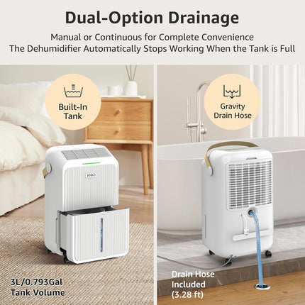 Dehumidifier for Basement with Drain Hose Max 34 Pints, KNKA 2000 Sq.Ft Dehumidi