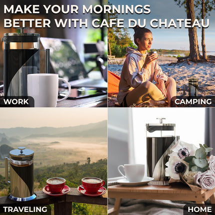 French Press Coffee Maker 34oz – Stainless Steel & Glass Coffee Press with 4-Lev