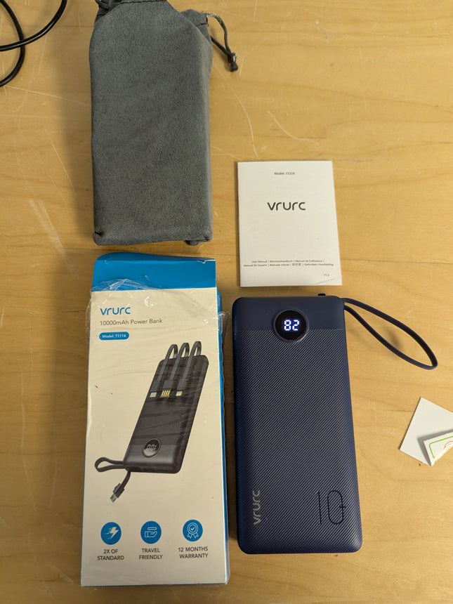 VRURC Portable Charger Buile-in 4 Cables 10000mAh, SlimPower Bank, 5 Output 2 In