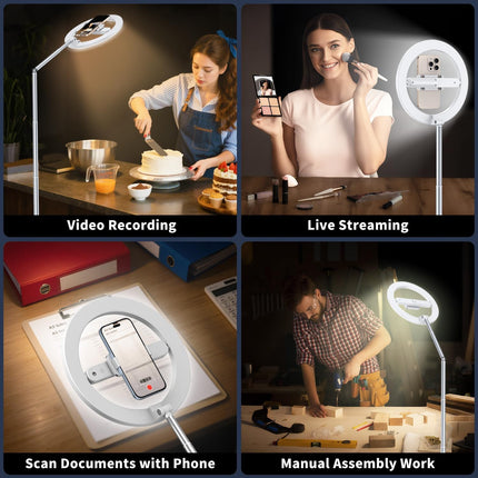 68.5" Overhead Phone Mount Tripod with Ring light, 3000mAh Rechargeable Foldable