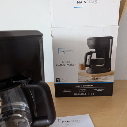 Mainstays 12 Cup Coffee Maker, Black, Plastic