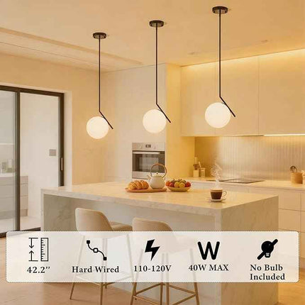 GOLD COLOR Modern Pendant Light with 7.1'' Frosted Glass Globe – Adjustable Kitc