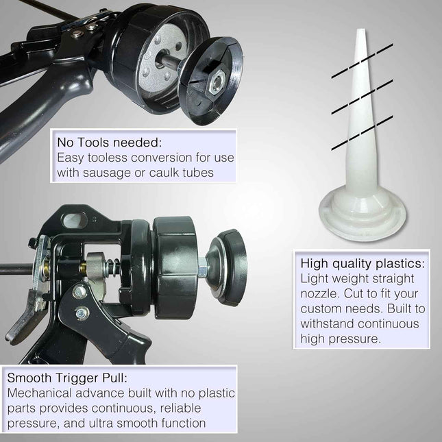 AWF Pro Sausage Caulk Gun, 20 oz Foil Pack / 10 oz Cartridge Convertible, 12:1 T