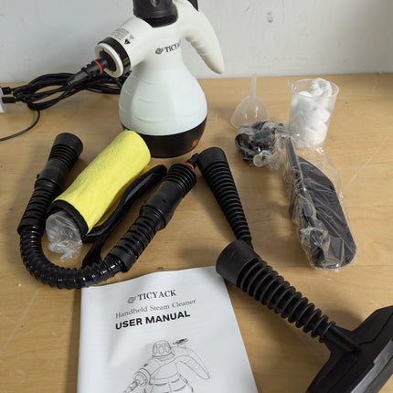TICYACK Handheld Steam Cleaner with 16 Accessories, 1050W Continuous Steam, Chemical-Free Multi-Surface Cleaning, White