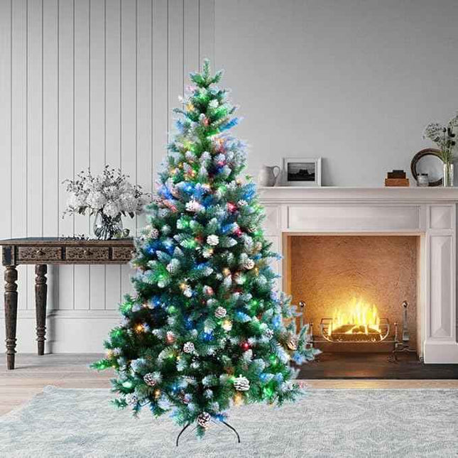 Prelit Artificial Christmas Tree Flocked Snow Trees with Pine Cone Decoration 6FT https://a.co/d/0g7kI8mh