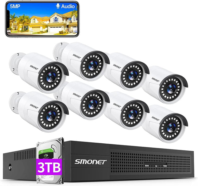 SMONET 5MP 8CH PoE Home Security Camera System,8CH NVR CCTV Surveillance Camera
