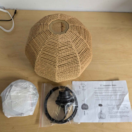 Mlihove Rattan Pendant Light 1-Light with Hand-Woven Shade 9.8inch, Rattan Light