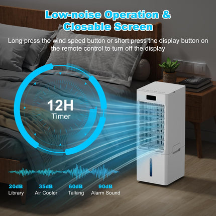 OEARE 3-in-1 Evaporative Air Cooler, 6L Windowless Portable Swamp Cooler with 4 Ice Packs, Remote & 12H Timer