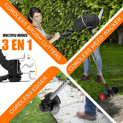 FISIYINDZ Cordless Electric Weed Wacker 21V with 2x 2000mAh Batteries, 3-in-1 Grass Trimmer & Edger (Only 1 Steel Blade)