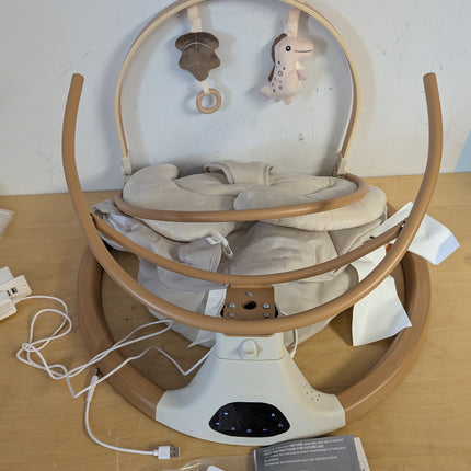 Monamii Bluetooth Baby Swing for Infants, 5 Sway Motions, 10 Melodies, Remote Control and Auto-Rocking, Light Beige