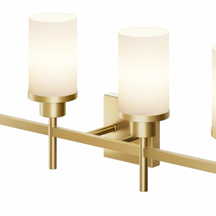 AONEON Wall Light Fixtures 4-Light Over Mirror, Gold Vanity Lights with White Fr