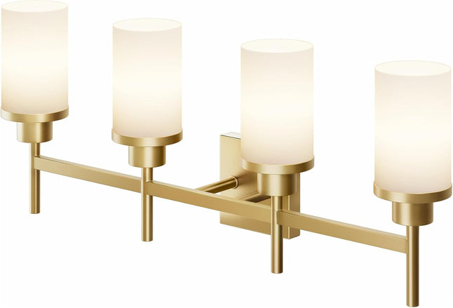 AONEON Wall Light Fixtures 4-Light Over Mirror, Gold Vanity Lights with White Fr