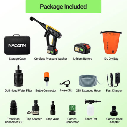 Incomplete — NACATIN 1000 PSI Cordless Pressure Washer, 21V 4.0Ah Brushless