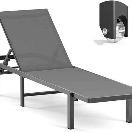Aluminum Chaise Lounge Chair Outdoor with Wheels, Patio Lounge Chair with Adjust