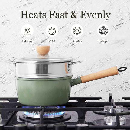 NO STEAMER ROCKURWOK Ceramic Nonstick Sauce Pan, 3 QT Pot with Steamer, Non Toxi