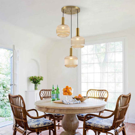 BOKT Gold Cluster Globe Glass Ceiling Chandelier 3-Light Amber Hanging Pendant Light Brushed Brass Dining Room Chandelier Stair Adjustable Hanging Light Fixture for Corridor Entryway