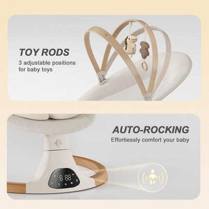 Monamii Bluetooth Baby Swing for Infants, 5 Sway Motions, 10 Melodies, Remote Control and Auto-Rocking, Light Beige