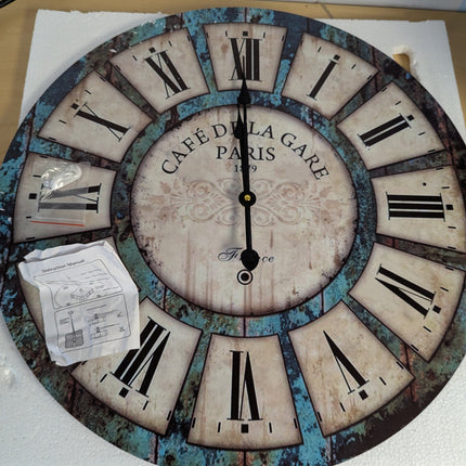 24 Inch Vintage Wall Clock, Roman Numerals Style, Battery Operated, Non-Ticking,