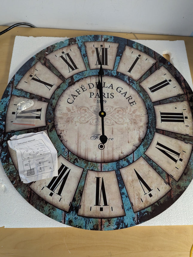 24 Inch Vintage Wall Clock, Roman Numerals Style, Battery Operated, Non-Ticking,
