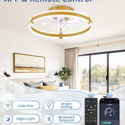 Ceiling Fans with Lights and Remote, 19.7'' Low Profile Ceiling Fans, 3000-6000K