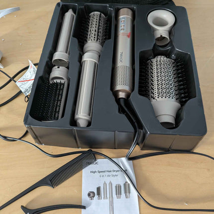 7MAGIC Hair Dryer Brush & 6 in 1 Hair Styler, Silver, 110 Volts, 1200 Watts, Ion