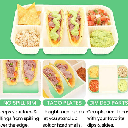 4-Compartment Disposable Taco Plates for 2 Tacos & 4 Sides | Extra-Deep Raised E