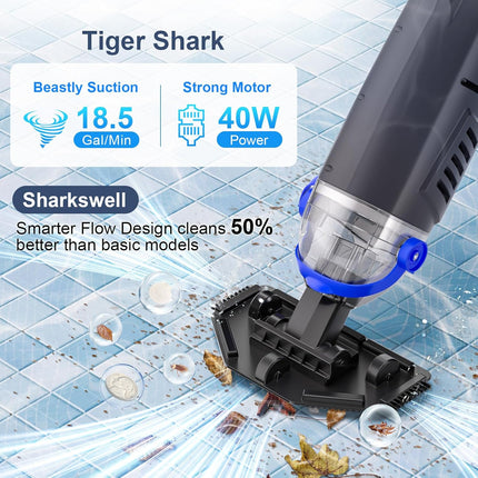 Sharkswell (2025 Upgraded) Cordless Pool Vacuum with Telescopic Pole,60 Min Powe