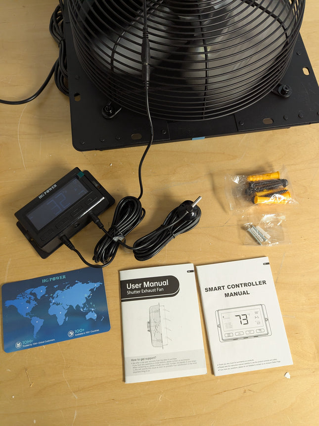 12 Inch Attic Fan with Thermostat, HG Power 971 CFM Shutter Exhaust Fan with Sma