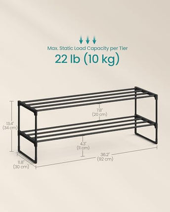 SONGMICS Shoe Rack, 2-Tier Shoe Organizer, Sturdy Storage Shelf, Upright or Upsi
