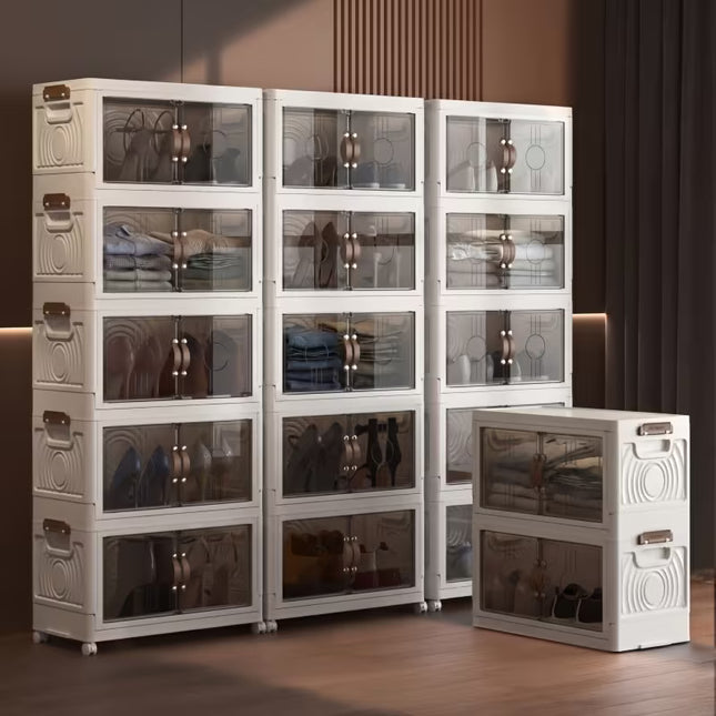 Large Plastic Wardrobe Clothing Storage Boxes for 5 Floors, Movable Clothing Sto
