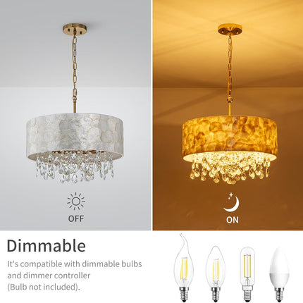 LumFurn 4-Light Capiz Shell Drum Crystal Chandeliers, Perfect Light Fixture for