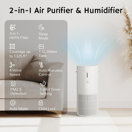 (Used - fair) Airthereal 2-in-1 Air Purifier and Humidifier Combo for Large Room