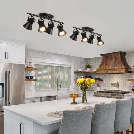 KEESFU 4-Light Track Lighting Kit,Black Semi Flush Mount Ceiling Light with 4 Ro