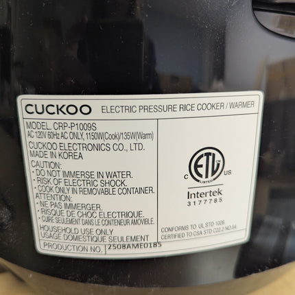 CUCKOO CRP-P1009SB | 10-Cup (Uncooked) Pressure Rice Cooker | 12 Menu Options: Q