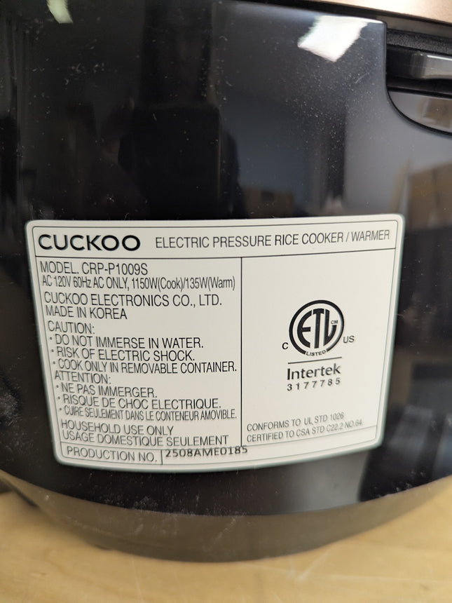 CUCKOO CRP-P1009SB | 10-Cup (Uncooked) Pressure Rice Cooker | 12 Menu Options: Q