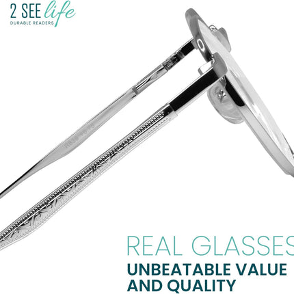 2SeeLife Round Metal Wire Rimmed Reading Glasses for Men & Women – Medium–Wide F