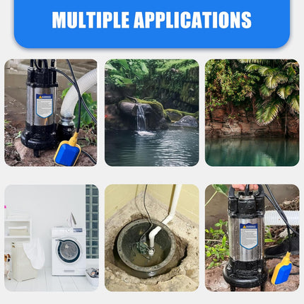 1HP Sewage Grinder Pump Submersible Effluent Pump, Sump Pump 110V 6400GPH with A