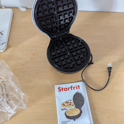 Starfrit Electric Waffle Maker - 7" Non-Stick Ceramic Cooking Surface - Scratch
