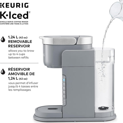 Keurig K-Iced Single Serve K-Cup Pod Coffee Maker with Brew Over Ice Button, 42 oz Removable Reservoir, 3 Sizes, Grey