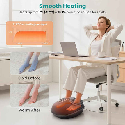 Nekteck Shiatsu Foot Massager Machine with Soothing Heat, Deep Kneading with air Compression, Improve Blood Circulation and Foot Wellness, Relax for Home or Office Use (Gray)