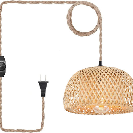 NAANN Plug in Pendant Light, Bamboo Rattan Pendant Lighting Fixtures Rustic Farm