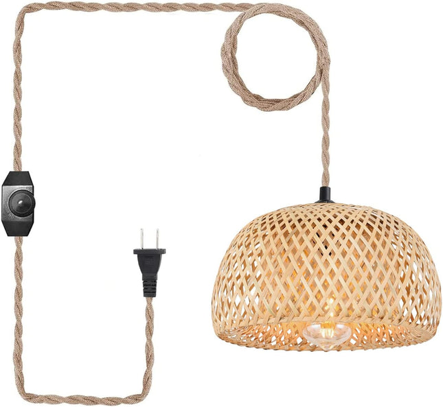 NAANN Plug in Pendant Light, Bamboo Rattan Pendant Lighting Fixtures Rustic Farm