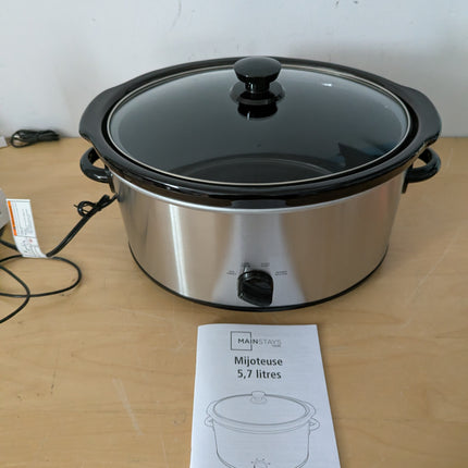 Mainstays 6 Quart Oval Slow Cooker, Stainless Steel Finish, Glass Lid