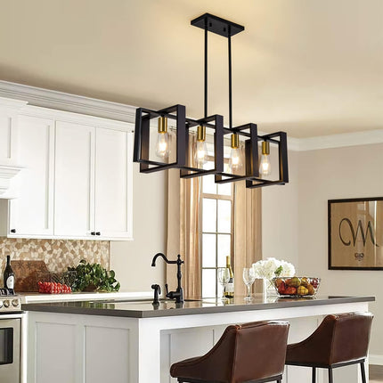 Black Farmhouse Pendant Light,1-Light Small Chandelier,Wood Dining Room Light Fi