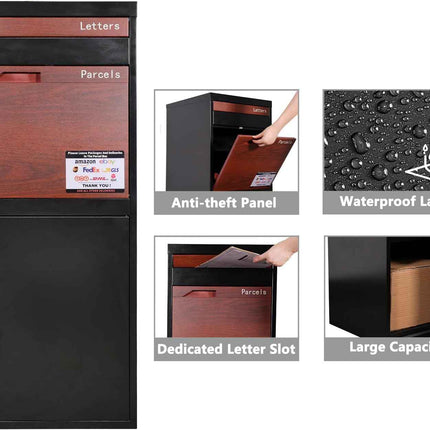 POST2HOME Metal Parcel Drop Box Outdoor, Secure Free Standing Package Delivery Box for Porch, Flat Pack Easy Assembly Postbox
