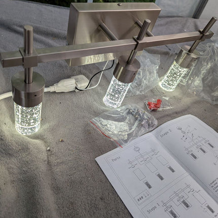 Eatich 3-Light Brushed Nickel Vanity Light, 3000K/4000K/6000K Crystal Bathroom L